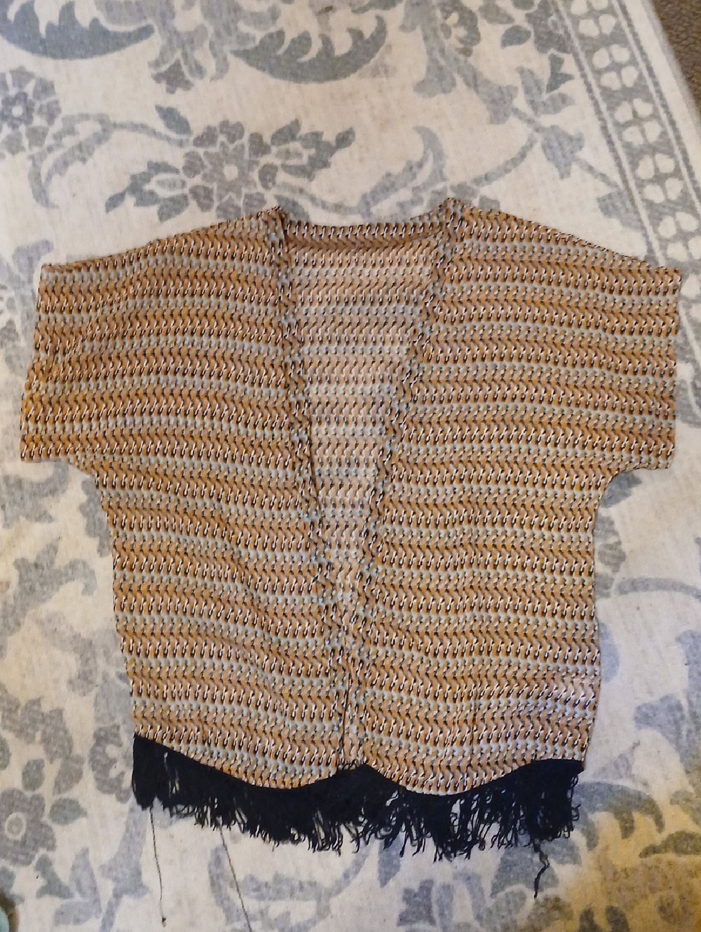 Lightweight Boho Fringe Kimono - Brown Pattern